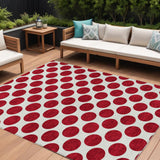 8' X 10' Red And Ivory Polka Dot Washable Indoor Outdoor Area Rug