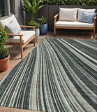 5' X 8' Black Gray And Ivory Striped Washable Indoor Outdoor Area Rug
