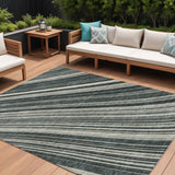 8' X 10' Black Gray And Ivory Striped Washable Indoor Outdoor Area Rug