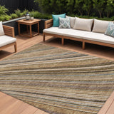8' X 10' Taupe Beige And Brown Striped Washable Indoor Outdoor Area Rug