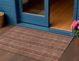 3' X 5' Blush Burgundy And Pink Striped Washable Indoor Outdoor Area Rug