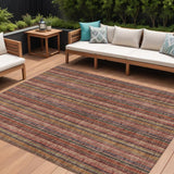 8' X 10' Blush Burgundy And Pink Striped Washable Indoor Outdoor Area Rug
