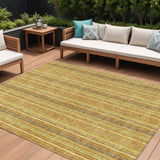 8' X 10' Gold And Copper Striped Washable Indoor Outdoor Area Rug
