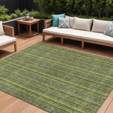 8' X 10' Olive Green And Lime Green Striped Washable Indoor Outdoor Area Rug