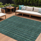 8' X 10' Teal Blue Aqua And Mint Green Striped Washable Indoor Outdoor Area Rug