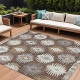 8' X 10' Brown Ivory And Taupe Southwestern Washable Indoor Outdoor Area Rug
