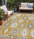 5' X 8' Gold Ivory And Taupe Southwestern Washable Indoor Outdoor Area Rug