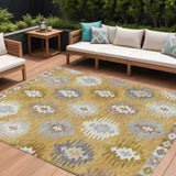 8' X 10' Gold Ivory And Taupe Southwestern Washable Indoor Outdoor Area Rug