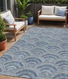 5' X 8' Denim Blue Navy Blue And Ivory Geometric Washable Indoor Outdoor Area Rug