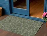 3' X 5' Olive Green Fern Green And Silver Geometric Washable Indoor Outdoor Area Rug