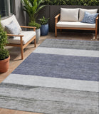 5' X 8' Denim Blue Ivory And Gray Abstract Washable Indoor Outdoor Area Rug