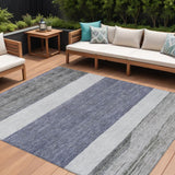 8' X 10' Denim Blue Ivory And Gray Abstract Washable Indoor Outdoor Area Rug