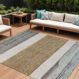 8' X 10' Brown Ivory And Blue Abstract Washable Indoor Outdoor Area Rug