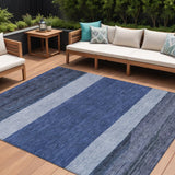 8' X 10' Navy Blue Sky Blue And Charcoal Abstract Washable Indoor Outdoor Area Rug
