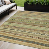5' X 8' Beige And Taupe Striped Washable Indoor Outdoor Area Rug