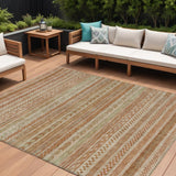 8' X 10' Terra Cotta And Rust Striped Washable Indoor Outdoor Area Rug