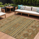8' X 10' Beige Taupe And Gold Tribal Washable Indoor Outdoor Area Rug