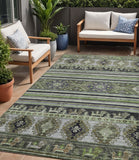 5' X 8' Fern Green Taupe And Ivory Tribal Washable Indoor Outdoor Area Rug