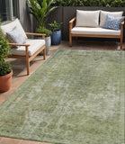 5' X 8' Artichoke Green And Beige Abstract Washable Indoor Outdoor Area Rug