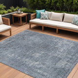 8' X 10' Blue And Gray Abstract Washable Indoor Outdoor Area Rug