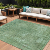 8' X 10' Sage And Mint Green Abstract Washable Indoor Outdoor Area Rug