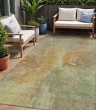 5' X 8' Artichoke Green And Gold Abstract Washable Indoor Outdoor Area Rug