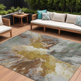 8' X 10' Gold And Gray Abstract Washable Indoor Outdoor Area Rug