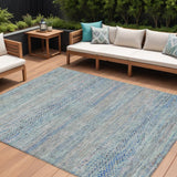 8' X 10' Blue And Charcoal Striped Washable Indoor Outdoor Area Rug