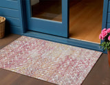 3' X 5' Pink And Ivory Argyle Washable Indoor Outdoor Area Rug