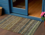 3' X 5' Brown And Gray Striped Washable Indoor Outdoor Area Rug