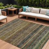 8' X 10' Brown And Gray Striped Washable Indoor Outdoor Area Rug