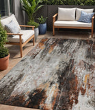 5' X 8' Gray Rust And Ivory Abstract Washable Indoor Outdoor Area Rug