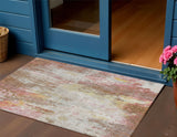3' X 5' Tan Mauve And Ivory Abstract Washable Indoor Outdoor Area Rug