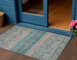 3' X 5' Teal Blue Salmon And Beige Medallion Washable Indoor Outdoor Area Rug