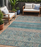 5' X 8' Teal Blue Salmon And Beige Medallion Washable Indoor Outdoor Area Rug