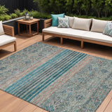 8' X 10' Teal Blue Salmon And Beige Medallion Washable Indoor Outdoor Area Rug