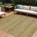 8' X 10' Artichoke Green Gold And Beige Southwestern Washable Indoor Outdoor Area Rug
