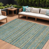 8' X 10' Teal Blue Gold And Taupe Southwestern Washable Indoor Outdoor Area Rug