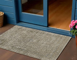 3' X 5' Pewter And Beige Abstract Washable Indoor Outdoor Area Rug