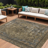8' X 10' Brown And Denim Blue Medallion Washable Indoor Outdoor Area Rug