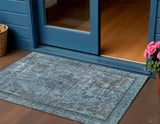 3' X 5' Blue And Gray Medallion Washable Indoor Outdoor Area Rug