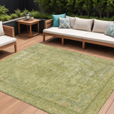 8' X 10' Fern Green And Sage Medallion Washable Indoor Outdoor Area Rug