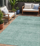 5' X 8' Aqua And Teal Blue Medallion Washable Indoor Outdoor Area Rug