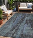 5' X 8' Blue And Gray Abstract Washable Indoor Outdoor Area Rug