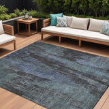 8' X 10' Blue And Gray Abstract Washable Indoor Outdoor Area Rug