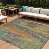 8' X 10' Orange And Teal Blue Abstract Washable Indoor Outdoor Area Rug