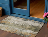 3' X 5' Olive Green And Ivory Abstract Washable Indoor Outdoor Area Rug