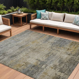 8' X 10' Pewter And Wheat Abstract Washable Indoor Outdoor Area Rug