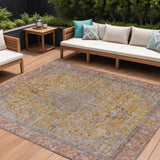 8' X 10' Gold And Peach Medallion Washable Indoor Outdoor Area Rug