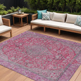 8' X 10' Pink And Lavender Medallion Washable Indoor Outdoor Area Rug